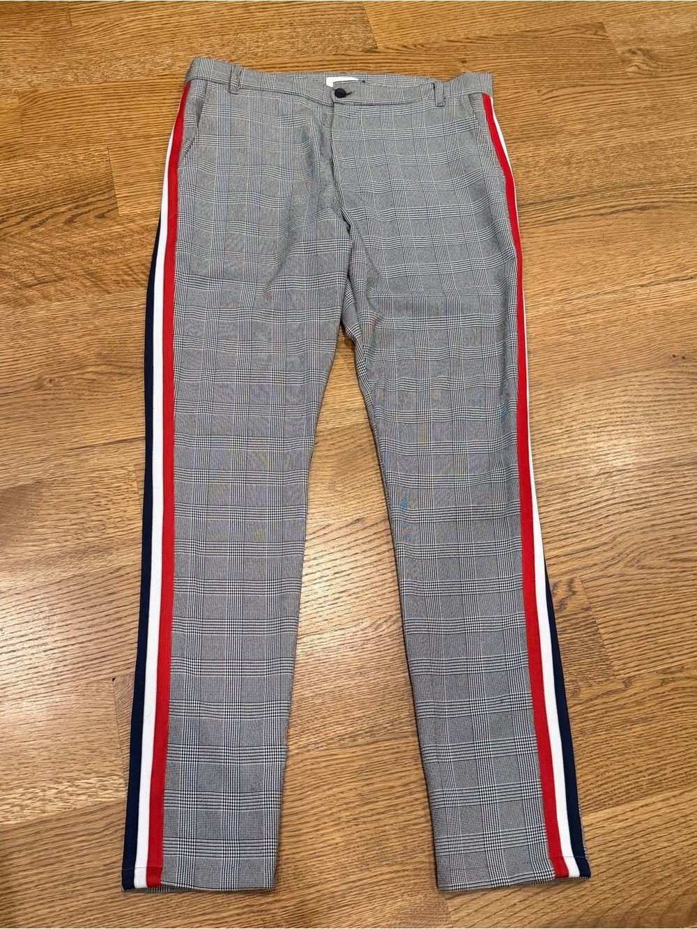Christos New York Trousers Men’s 36/32 Black & White Plaid Side Stripes